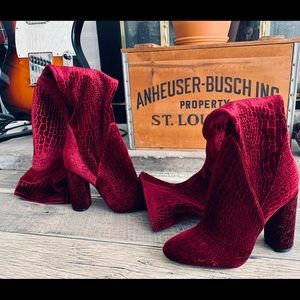 Aldo maroon velvet thigh high heeled boots
